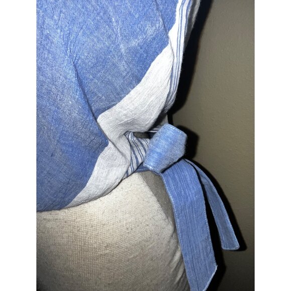 Elan Blue White Striped Wrap Top Long Sleeve Size Large Thin Light Weight Cotton - Picture 4 of 7